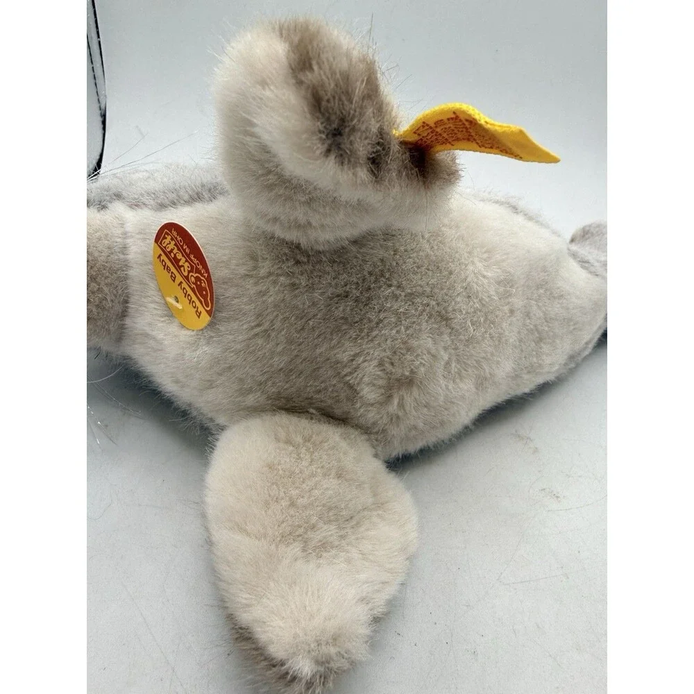 Steiff 12” Robby Baby Squeaker Plush Toy Gray Seal w/ Tag 1178/14